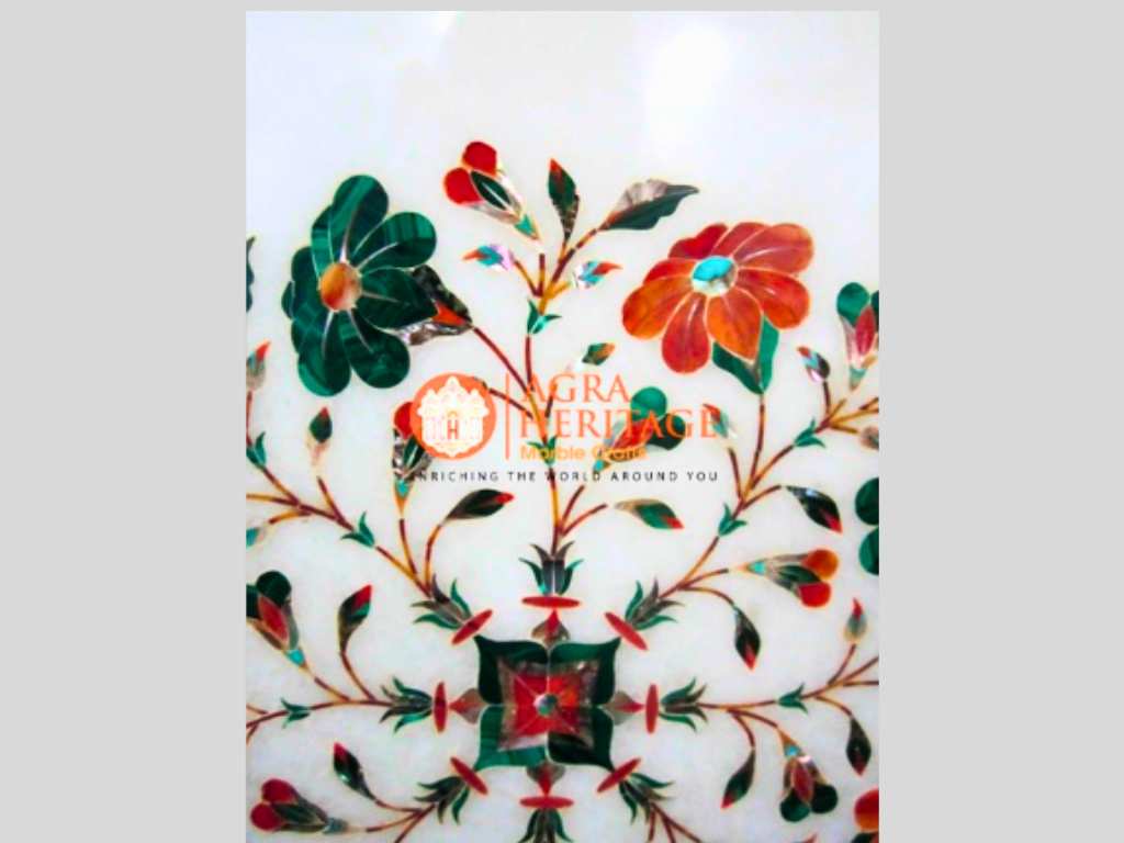 Top Carnelian Malachite Pauashell Floral White Marble Table